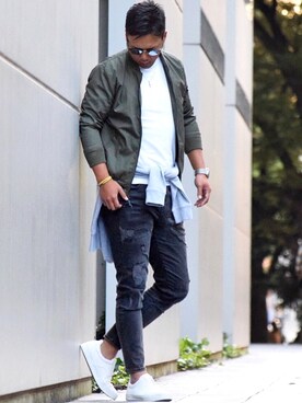 「Dive（ダイブ）のアイテム（トップス）」を使った、Shintaroさん（メンズ・184cm）の秋コーディネート