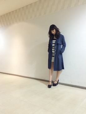 「ボーダーニット」｜「アイテム（トレンチコート）」を使った、Haruka  Nakaniwaさん（レディース・164cm）の冬コーディネート