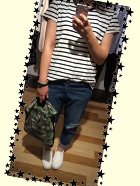 「VENCEEXCHANGE（ヴァンスエクスチェンジ）のアイテム（デニムパンツ、ブルー系）」を使った、wknさん（レディース・163cm）の春コーディネート