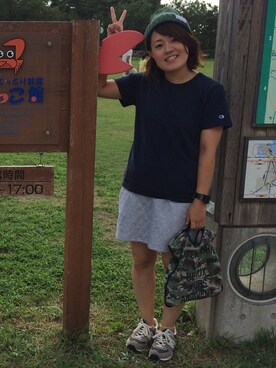 「Champion（チャンピオン）のChampionポケット付きＴシャツ（Tシャツ/カットソー、ブルー系）」を使った、wknさん（レディース・163cm）の夏コーディネート