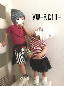 「アイテム（ポロシャツ）」を使った、Yu- & Chi-さん（キッズ・100cm）の夏コーディネート
