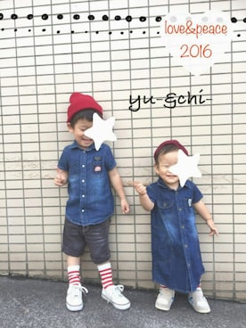 「Lee（リー）のアイテム（シューズ）」を使った、Yu- & Chi-さん（キッズ・100cm）の秋コーディネート