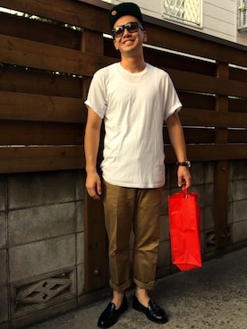 「アイテム（アナログ腕時計、ピンク系）」を使った、やまさん（メンズ・174cm）の夏コーディネート