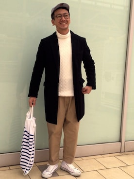 「オールスター」｜「アイテム（チェスターコート）」を使った、やまさん（メンズ・173cm）の冬コーディネート