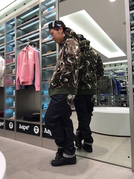 「カモ柄」｜松田 和真さん（メンズ・166cm）の冬コーディネート