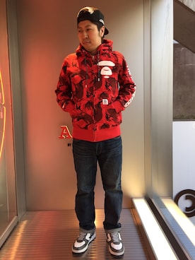 「カモ柄」｜松田 和真さん（メンズ・166cm）の冬コーディネート