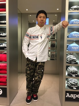 「カモ柄」｜松田 和真さん（メンズ・166cm）の春コーディネート