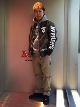 「AAPE BY A BATHING APE（エーエイプバイアベイシングエイプ）のアイテム（ジャケット/アウター）」を使った、松田 和真さん（メンズ・166cm）の秋コーディネート