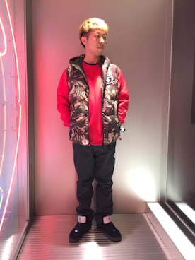 「AAPE BY A BATHING APE（エーエイプバイアベイシングエイプ）のアイテム（ジャケット/アウター）」を使った、松田 和真さん（メンズ・166cm）の秋コーディネート