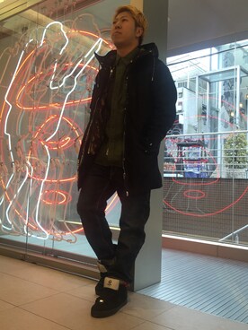 「原宿」｜「アイテム（モッズコート）」を使った、松田 和真さん（メンズ・166cm）の冬コーディネート
