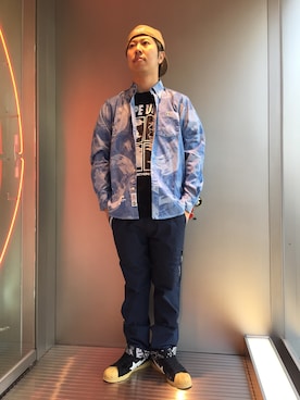 「AAPE BY A BATHING APE（エーエイプバイアベイシングエイプ）のアイテム（帽子）」を使った、松田 和真さん（メンズ・166cm）の春コーディネート