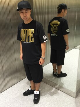 「AAPE BY A BATHING APE（エーエイプバイアベイシングエイプ）のアイテム（パンツ）」を使った、松田 和真さん（メンズ・166cm）の夏コーディネート