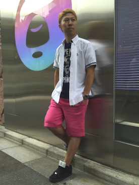 「AAPE BY A BATHING APE（エーエイプバイアベイシングエイプ）のアイテム（パンツ）」を使った、松田 和真さん（メンズ・166cm）の夏コーディネート