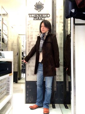 「チェックマフラー」｜「アイテム（トレンチコート）」を使った、NAKASHIMAさん（メンズ・173cm）の冬コーディネート