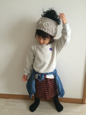 「むすめコーデ」｜「アイテム（スウェット）」を使った、Hiyoriさん（レディース・155cm）の冬コーディネート