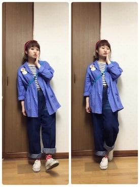 「マリン」｜「アイテム（カバーオール）」を使った、bakeさん（レディース・160cm）の春コーディネート