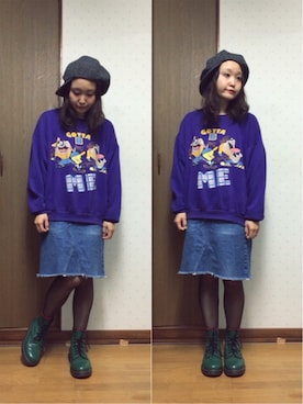 「Lee（リー）のアイテム（デニムスカート）」を使った、bakeさん（レディース・160cm）の冬コーディネート