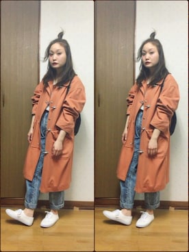 「ウエストイン」｜「アイテム（ダッフルコート）」を使った、bakeさん（レディース・160cm）の春コーディネート