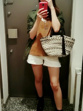 「Ungrid（アングリッド）のアイテム（パンツ、ベージュ系）」を使った、nikoさん（レディース・155cm）の夏コーディネート