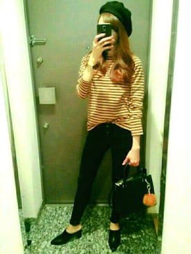 「UNIQLO（ユニクロ）のアイテム（Tシャツ/カットソー、オレンジ系）」を使った、nikoさん（レディース・155cm）の秋コーディネート