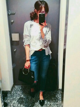 「FOREVER 21（フォーエバー トゥエンティーワン）のアイテム（シャツ/ブラウス、ブルー系）」を使った、nikoさん（レディース・155cm）の秋コーディネート