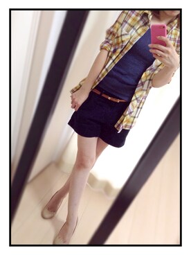 「GU（ジーユー）のアイテム（シャツ/ブラウス、イエロー系）」を使った、ＹｕＲｉｅさん（レディース・157cm）の夏コーディネート