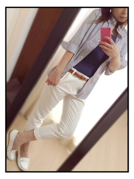 「UNIQLO（ユニクロ）のアイテム（シャツ/ブラウス、ブルー系）」を使った、ＹｕＲｉｅさん（レディース・157cm）の秋コーディネート