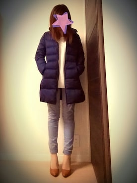 「UNIQLO（ユニクロ）のアイテム（ダウンジャケット/コート、ブルー系）」を使った、ＹｕＲｉｅさん（レディース・157cm）の春コーディネート