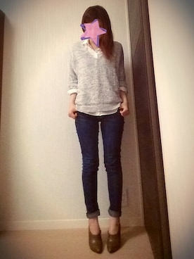 「UNIQLO（ユニクロ）のアイテム（シャツ/ブラウス、ホワイト系）」を使った、ＹｕＲｉｅさん（レディース・157cm）の春コーディネート