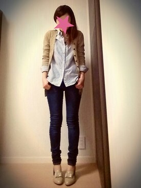 「GAP（ギャップ）のアイテム（シャツ/ブラウス、ブルー系）」を使った、ＹｕＲｉｅさん（レディース・157cm）の春コーディネート