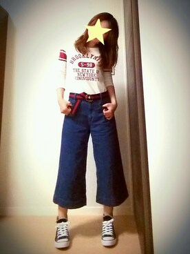 「GU（ジーユー）のアイテム（その他パンツ、ブルー系）」を使った、ＹｕＲｉｅさん（レディース・157cm）の春コーディネート