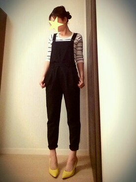 「GU（ジーユー）のアイテム（オールインワン・サロペット、ブラック系）」を使った、ＹｕＲｉｅさん（レディース・157cm）の春コーディネート