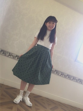 「ドット柄スカート」｜「アイテム（シューズ）」を使った、ゆゆさん（レディース・155cm）の春コーディネート