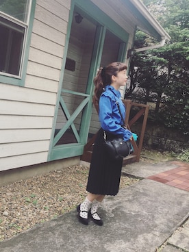 「earth music&ecology（アースミュージックアンドエコロジー）のアイテム（バレエシューズ、ブラック系）」を使った、ゆゆさん（レディース・155cm）の秋コーディネート