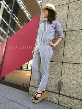 「コルクヒール」｜「アイテム（帽子）」を使った、HIKARUさん（レディース・160cm）の夏コーディネート