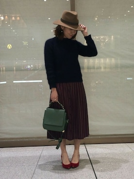 「hat」｜「アイテム（帽子）」を使った、HIKARUさん（レディース・160cm）の冬コーディネート