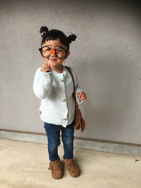 「fafa（フェフェ）のアイテム（ヘアアクセサリー）」を使った、fuuu✽さん（キッズ・90cm）の冬コーディネート
