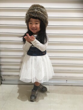 「OSHKOSH（オシュコシュ）のアイテム（ワンピース）」を使った、fuuu✽さん（キッズ・90cm）の冬コーディネート
