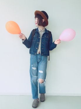 「カオリノモリ」｜「アイテム（デニムジャケット）」を使った、panさん（レディース・162cm）の秋コーディネート