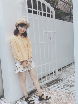 「present（プレゼント）のアイテム（シューズ）」を使った、panさん（レディース・162cm）の夏コーディネート