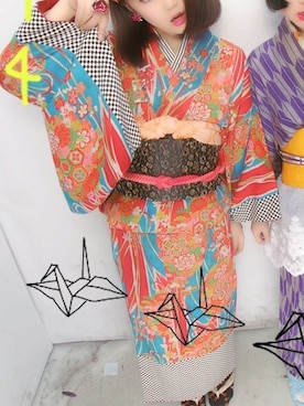 「アイテム（水着/着物・浴衣、レッド系）」を使った、ナさん（レディース・152cm）の秋コーディネート