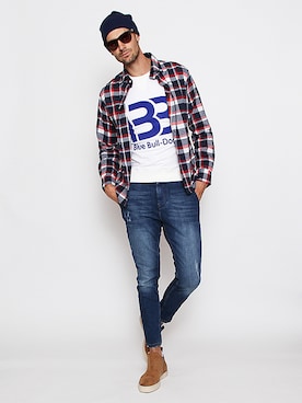 「テーパードデニム」｜BBさん（メンズ・185cm）の冬コーディネート