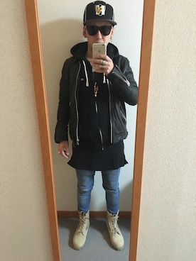 「MACKDADDY（マックダディー）のアイテム（パーカー）」を使った、naoto¥さん（メンズ・167cm）の冬コーディネート