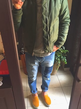 「カフェ」｜「アイテム（MA-1）」を使った、Y-boyさん（メンズ・179cm）の冬コーディネート