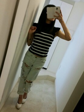 「ONE（ワン）のアイテム（パンツ）」を使った、中山こころさん（レディース・160cm）の春コーディネート