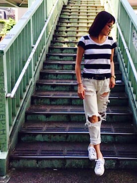 「ONE（ワン）のアイテム（パンツ）」を使った、中山こころさん（レディース・160cm）の夏コーディネート