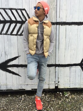 「AZUL by moussy（アズールバイマウジー）のアイテム（ニットキャップ/ビーニー）」を使った、$$$_threearrowsさん（メンズ・165cm）の秋コーディネート