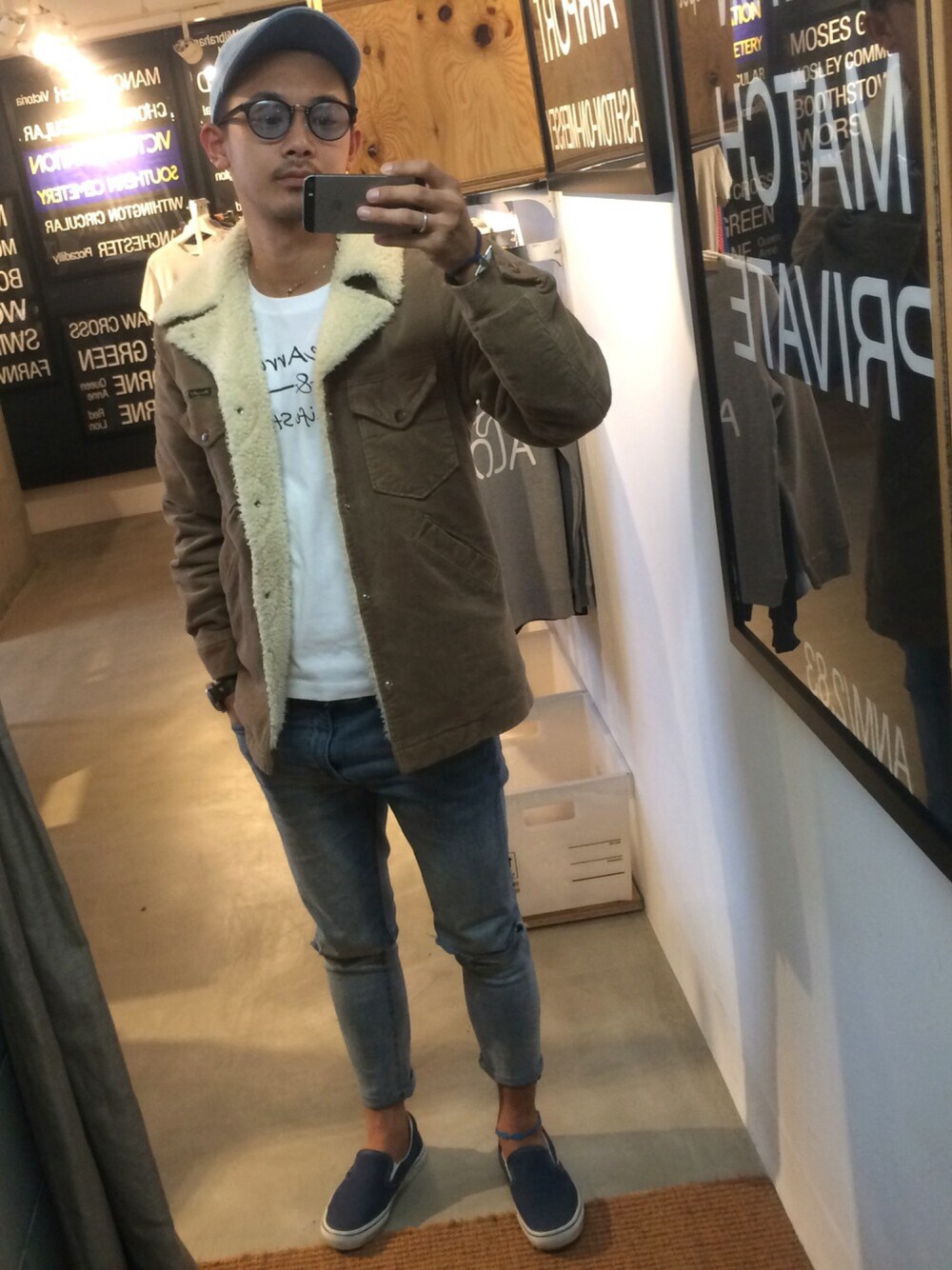「ThreeArrows、Wrangler、BEAMS、H&M、VANS、newman、Ron Herman、IL BISONTE、期間限定ショップ、春コーデ」｜「BEAMSのアイテム（その他アウター、ブラウン系）」を使った、$$$_threearrowsさん（メンズ・165cm）の冬コーディネートの1枚目の写真