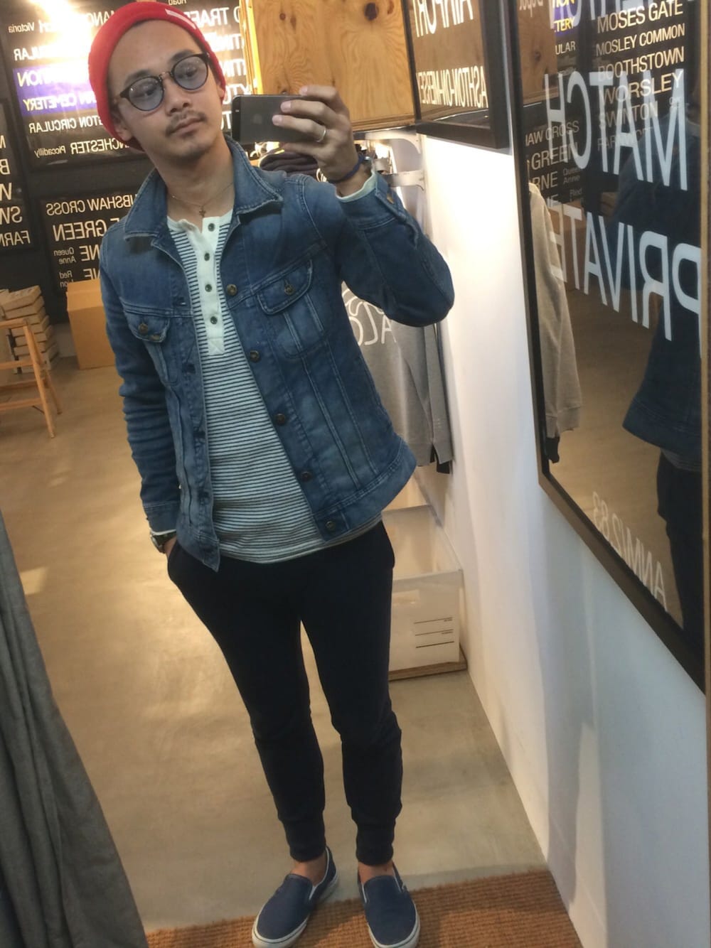 「ThreeArrows、H&M、LEE、nano・universe、VANS、newman、春コーデ、期間限定ショップ、Ron Herman、IL BISONTE」｜「NANO universeのアイテム（デニムジャケット、ブルー系）」を使った、$$$_threearrowsさん（メンズ・165cm）の冬コーディネートの1枚目の写真