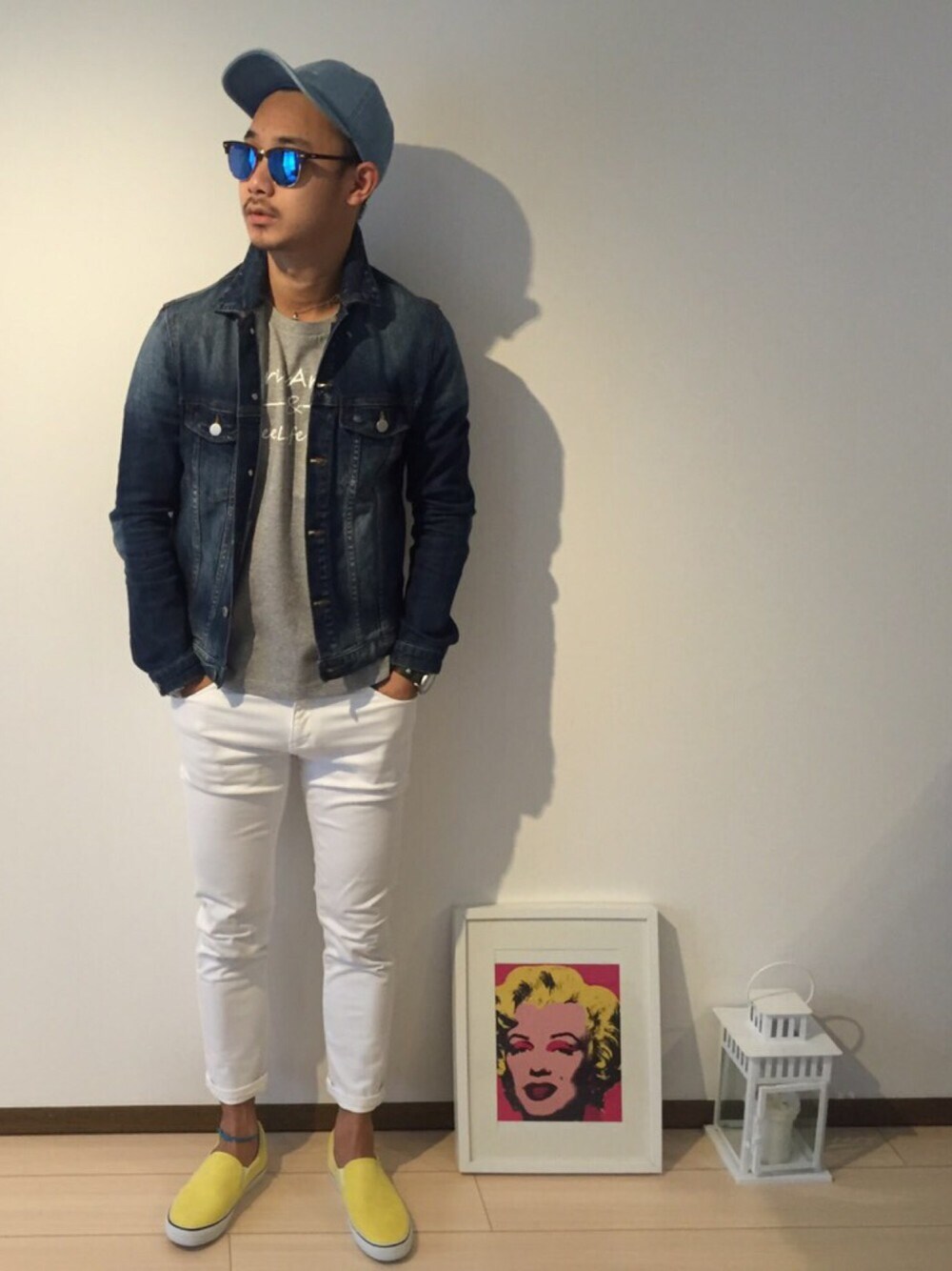 「ThreeArrows、nano・universe、ray ban、H&M、Ralph Lauren、Ron Herman、IL BISONTE、春コーデ」｜「ThreeArrowsのアイテム（キャップ、ブルー系）」を使った、$$$_threearrowsさん（メンズ・165cm）の春コーディネートの1枚目の写真